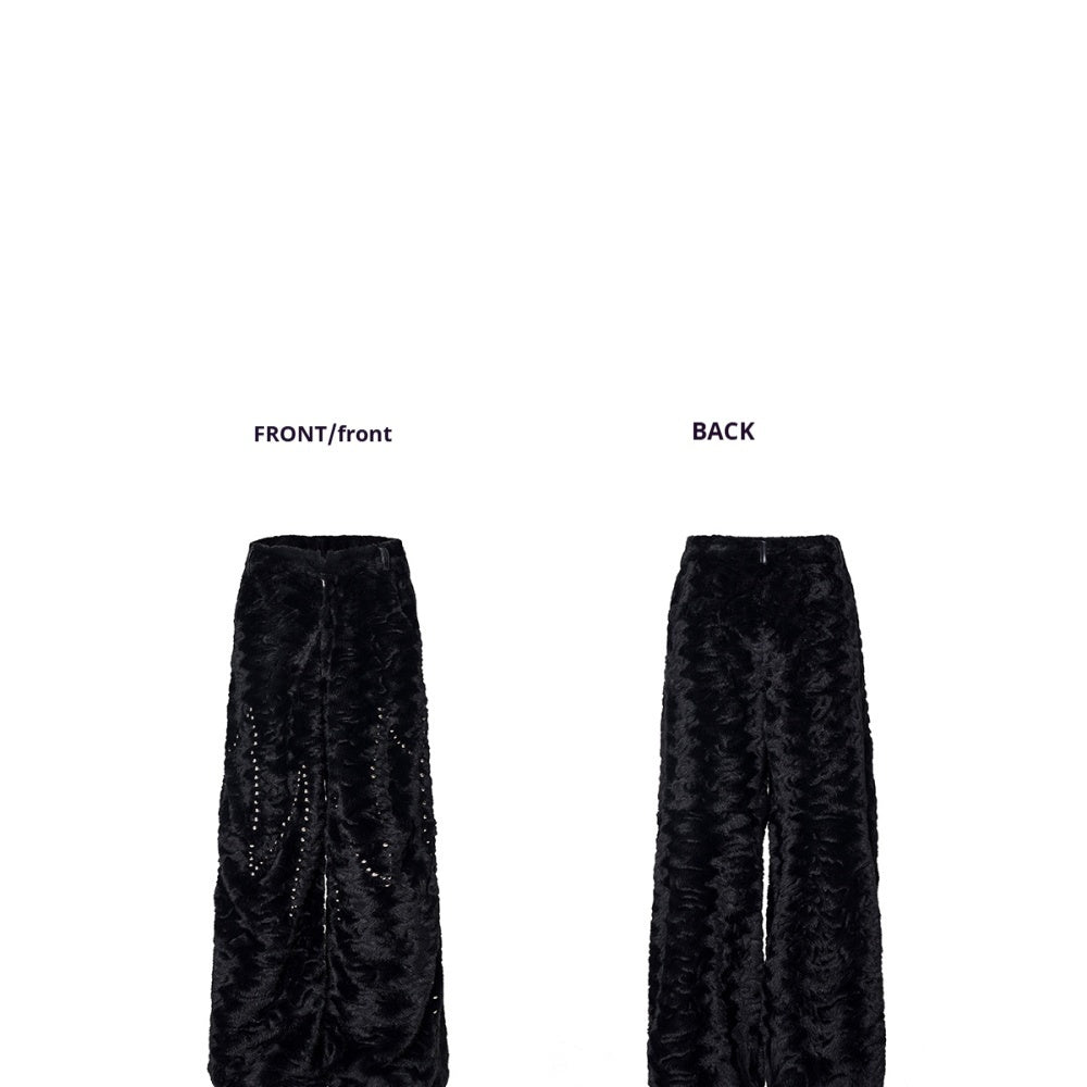 Color-blocked Heart-patterned Thick Faux Fur Hooded Jacket