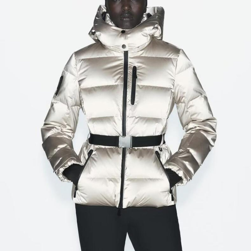 Ski Suit With Belt Stand-up Collar Warm Cotton Jacket