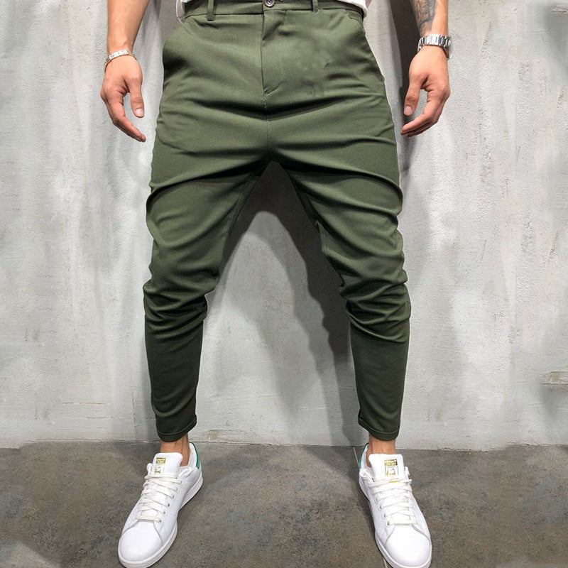 Men's Solid Color Slim Woven Leisure Trousers