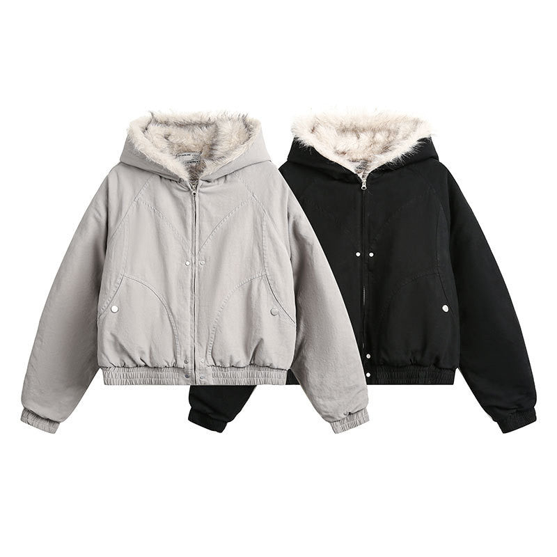 Winter American Street Trendy Short Fur Collar Cotton Coat