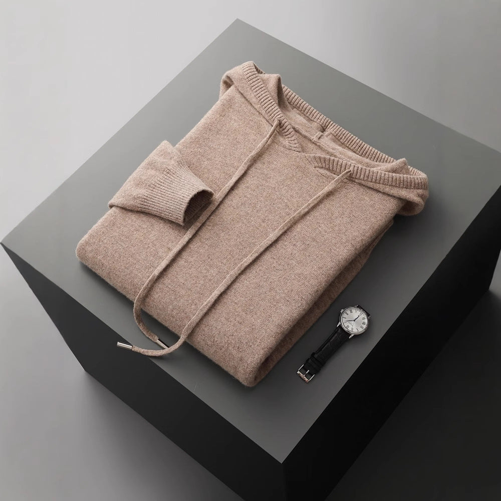 Men's Solid Color Loose Knitted Hooded Long Sleeve Base Sweater