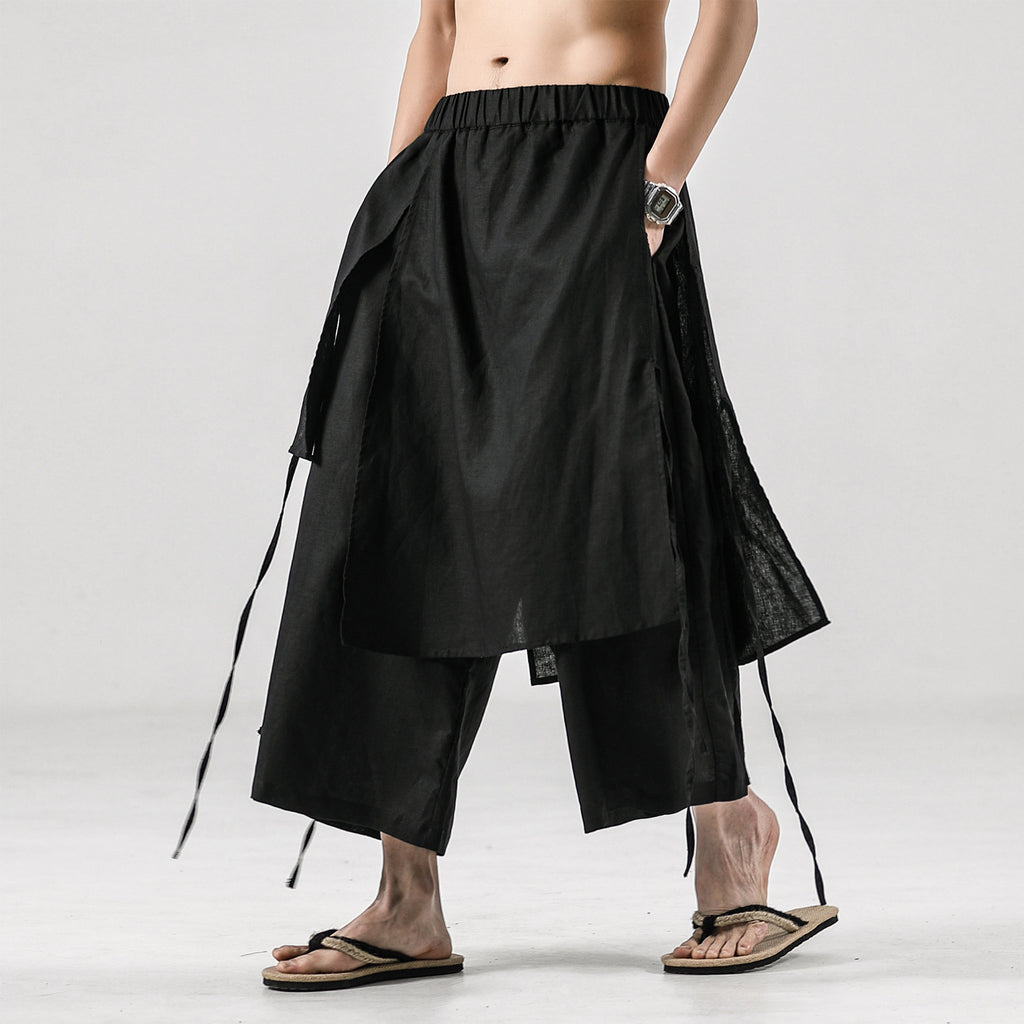 Men's Solid Color Retro Linen Casual Culottes