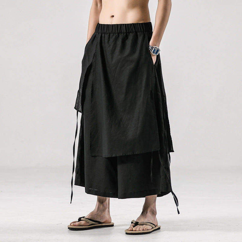 Men's Solid Color Retro Linen Casual Culottes