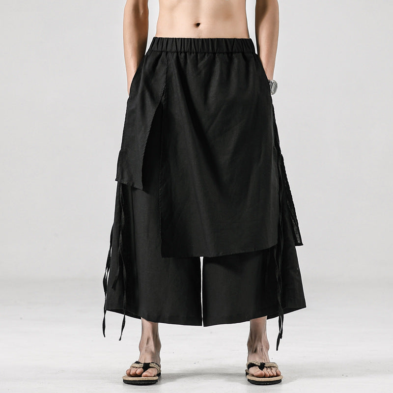 Men's Solid Color Retro Linen Casual Culottes