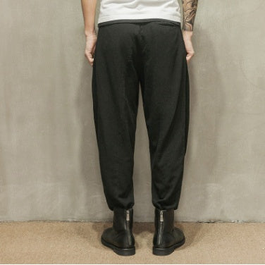 Cotton And Linen Harlan Embroidered Lantern Trousers For Men With Wide Legs