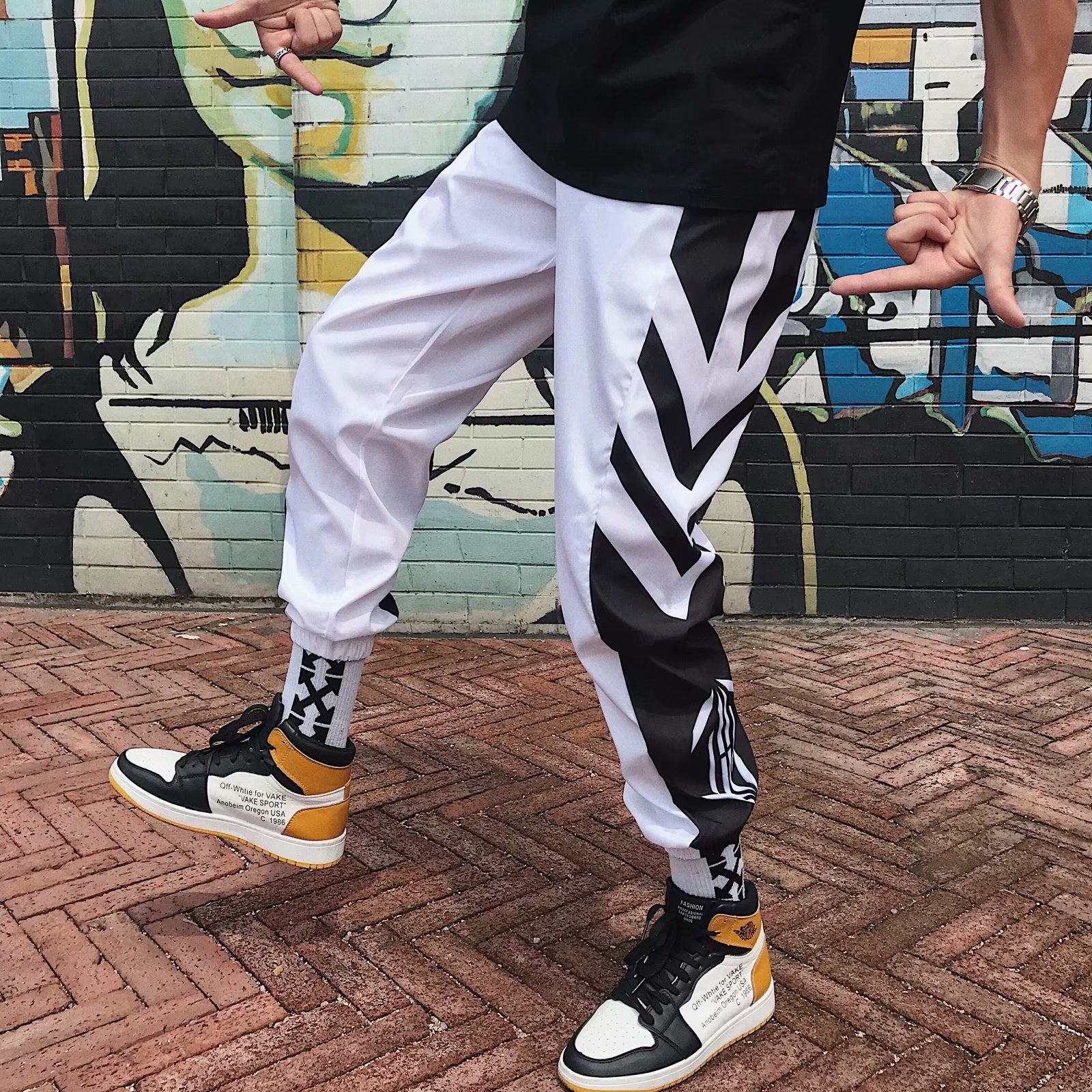Tide Brand Tie Pants Male Korean Version Loose Color Matching Handsome Casual Pants Student Bf Trend Hip-Hop Wild Harem Pants