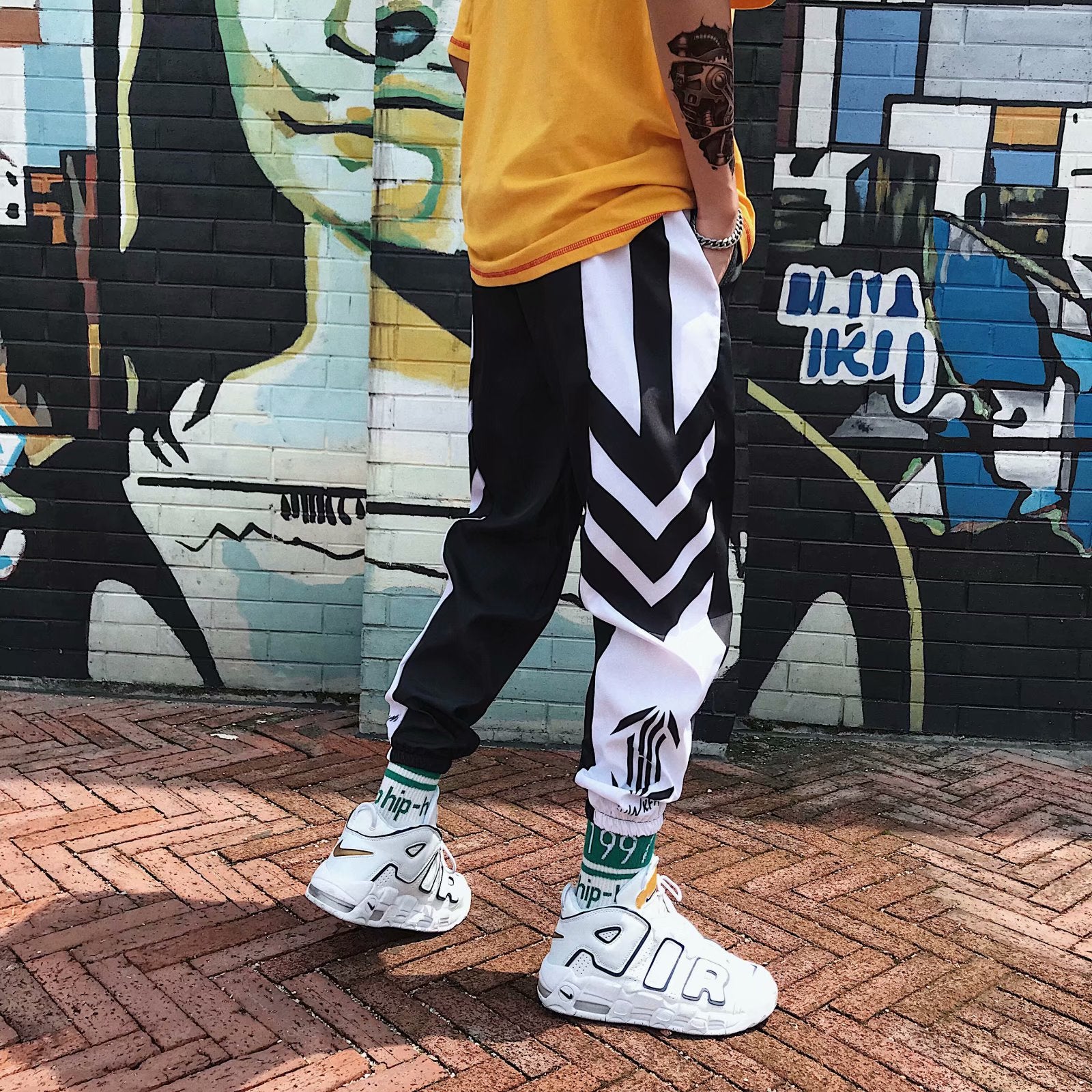 Tide Brand Tie Pants Male Korean Version Loose Color Matching Handsome Casual Pants Student Bf Trend Hip-Hop Wild Harem Pants