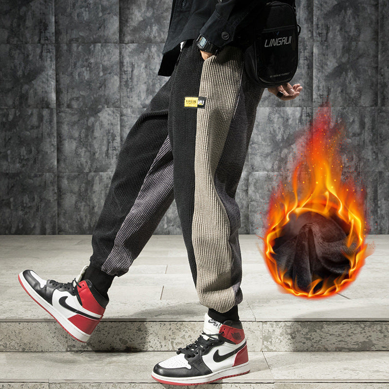 Plus velvet thick casual pants men's loose plus size