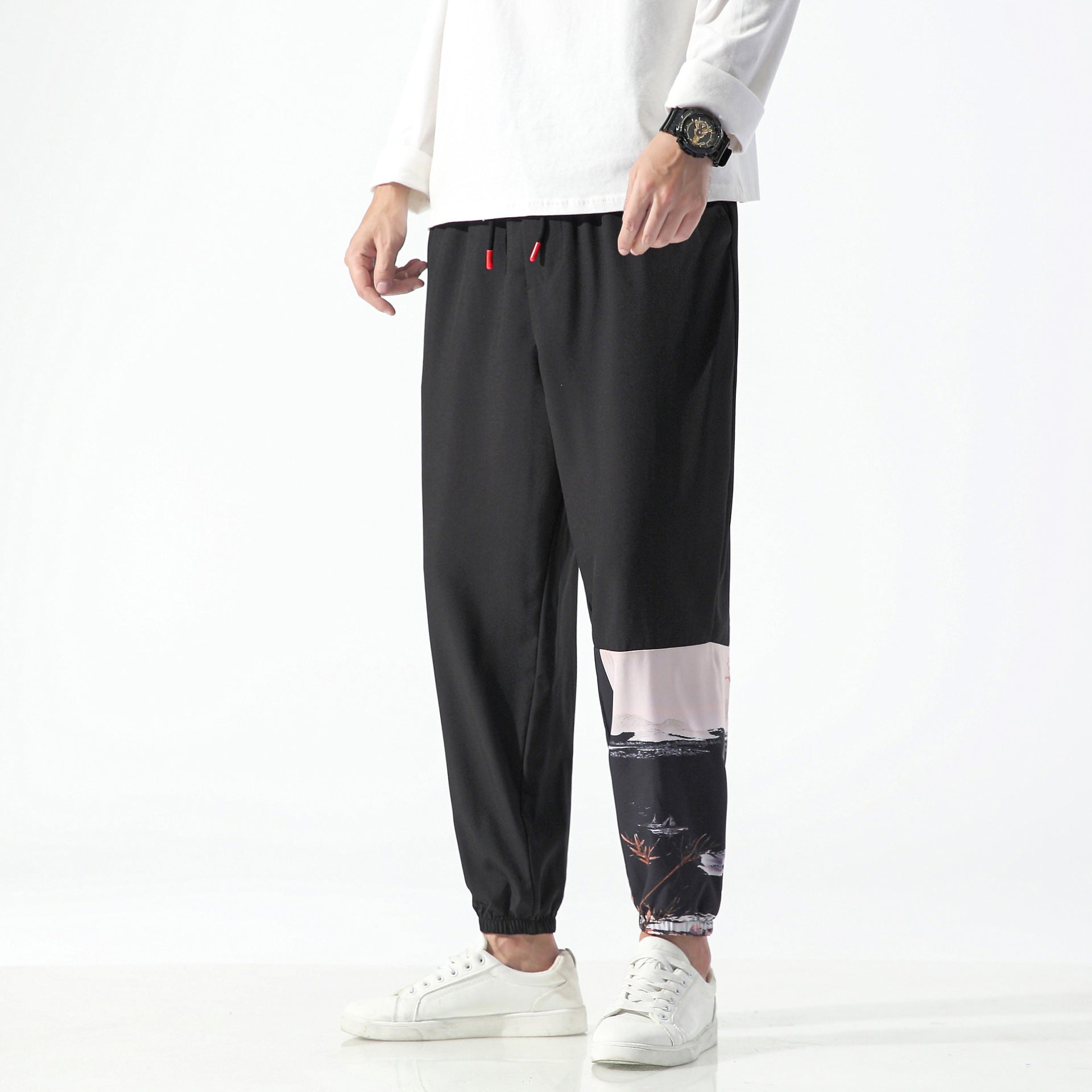 Chinese Style Men's Printed Casual Cropped Trousers