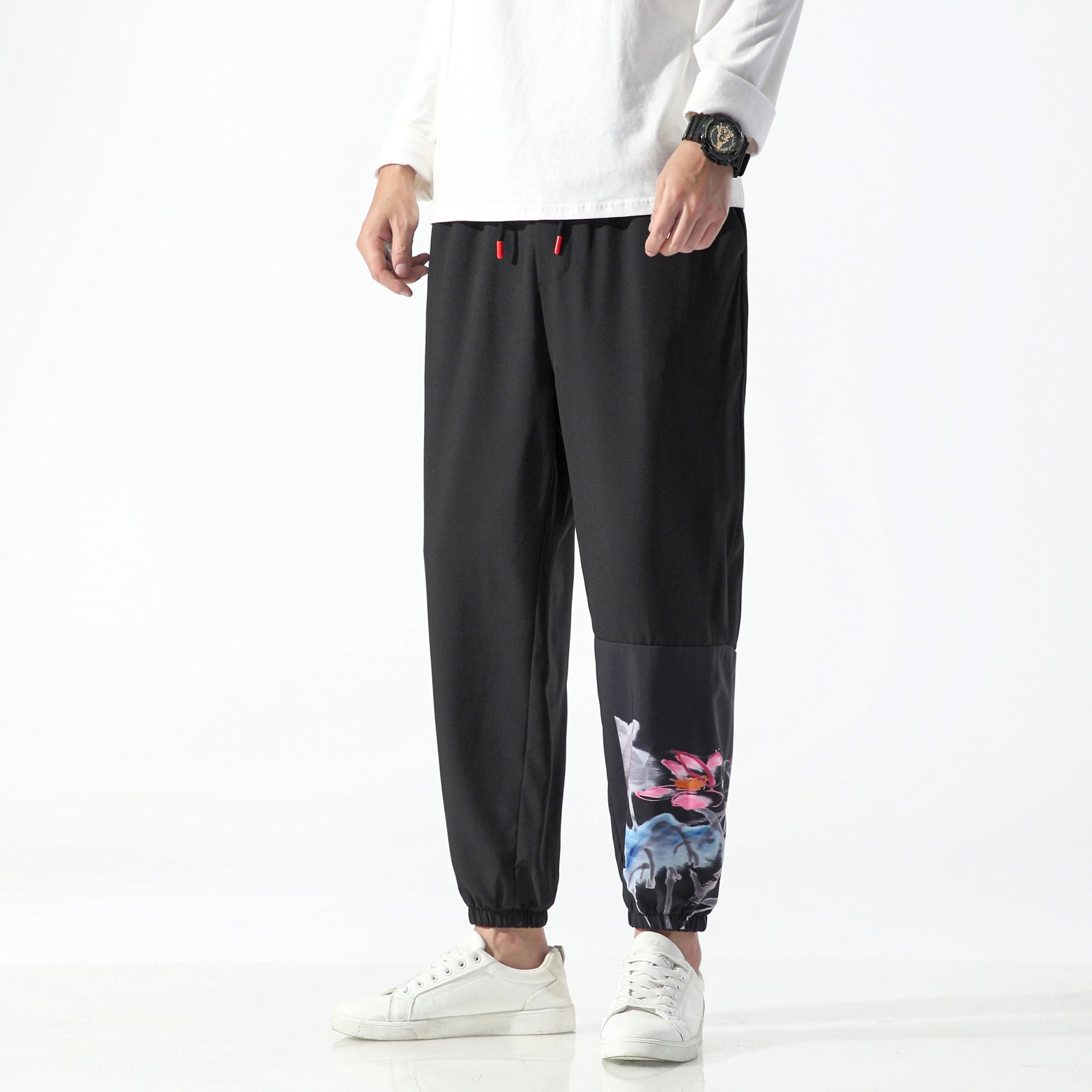 Chinese Style Men's Printed Casual Cropped Trousers