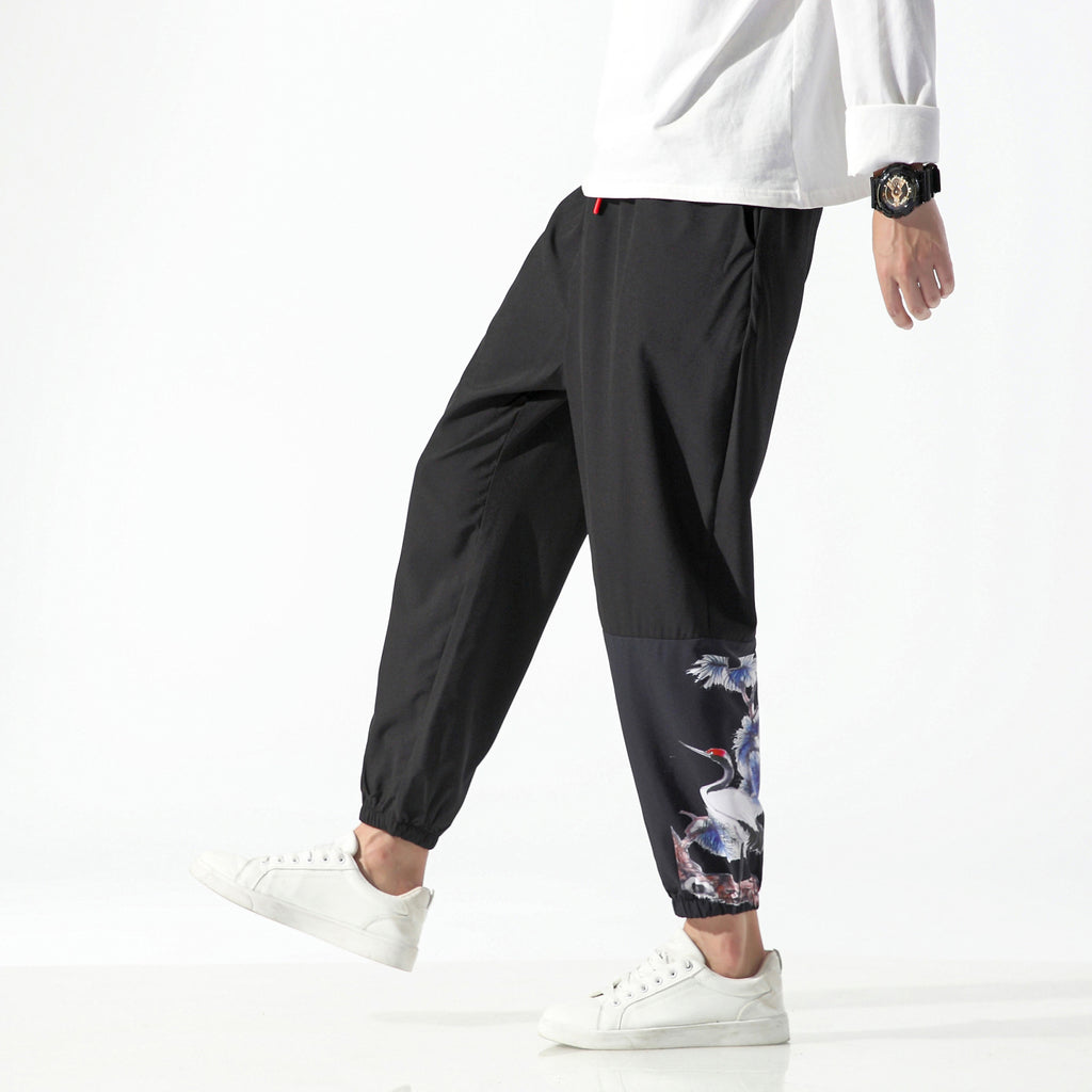 Chinese Style Men's Printed Casual Cropped Trousers
