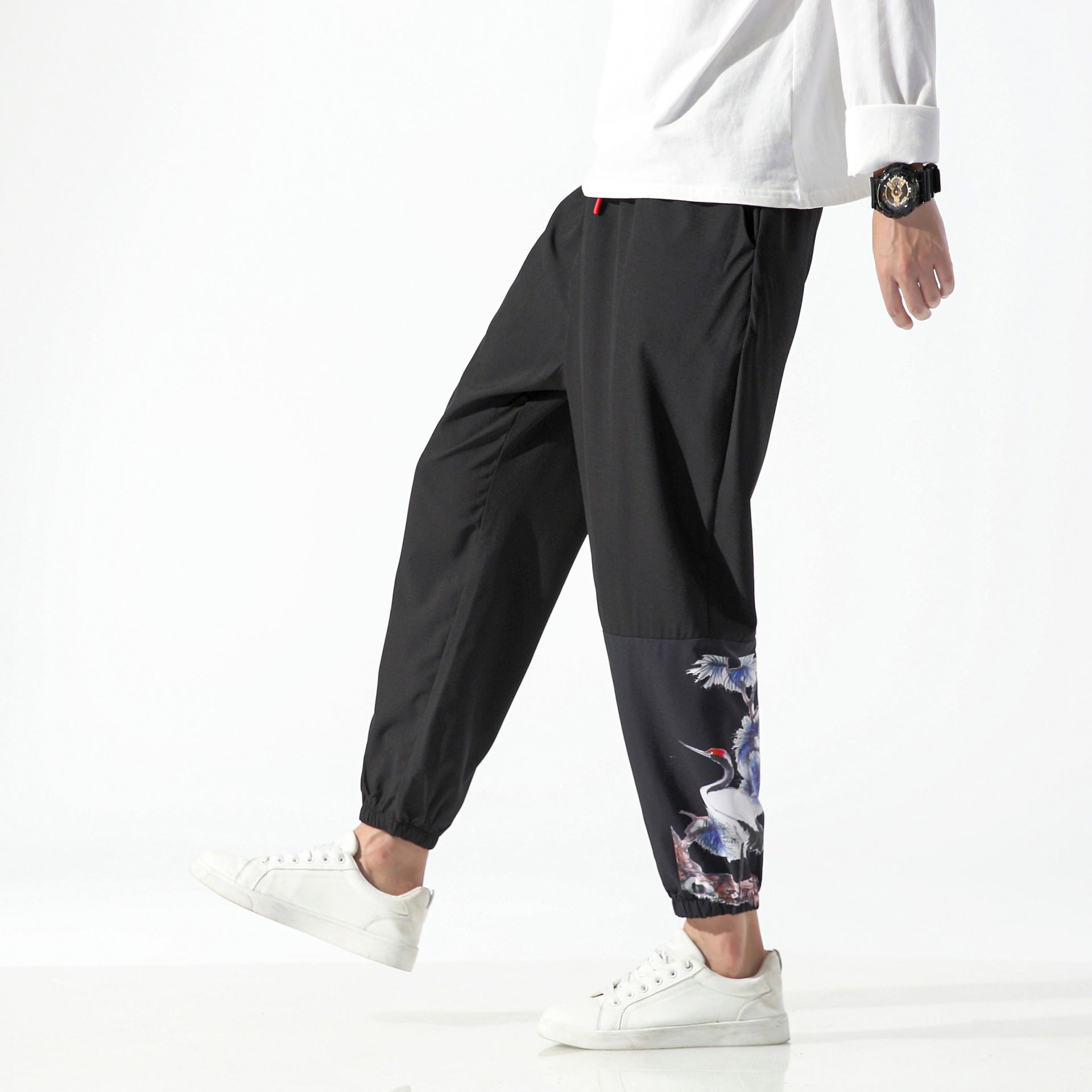 Chinese Style Men's Printed Casual Cropped Trousers