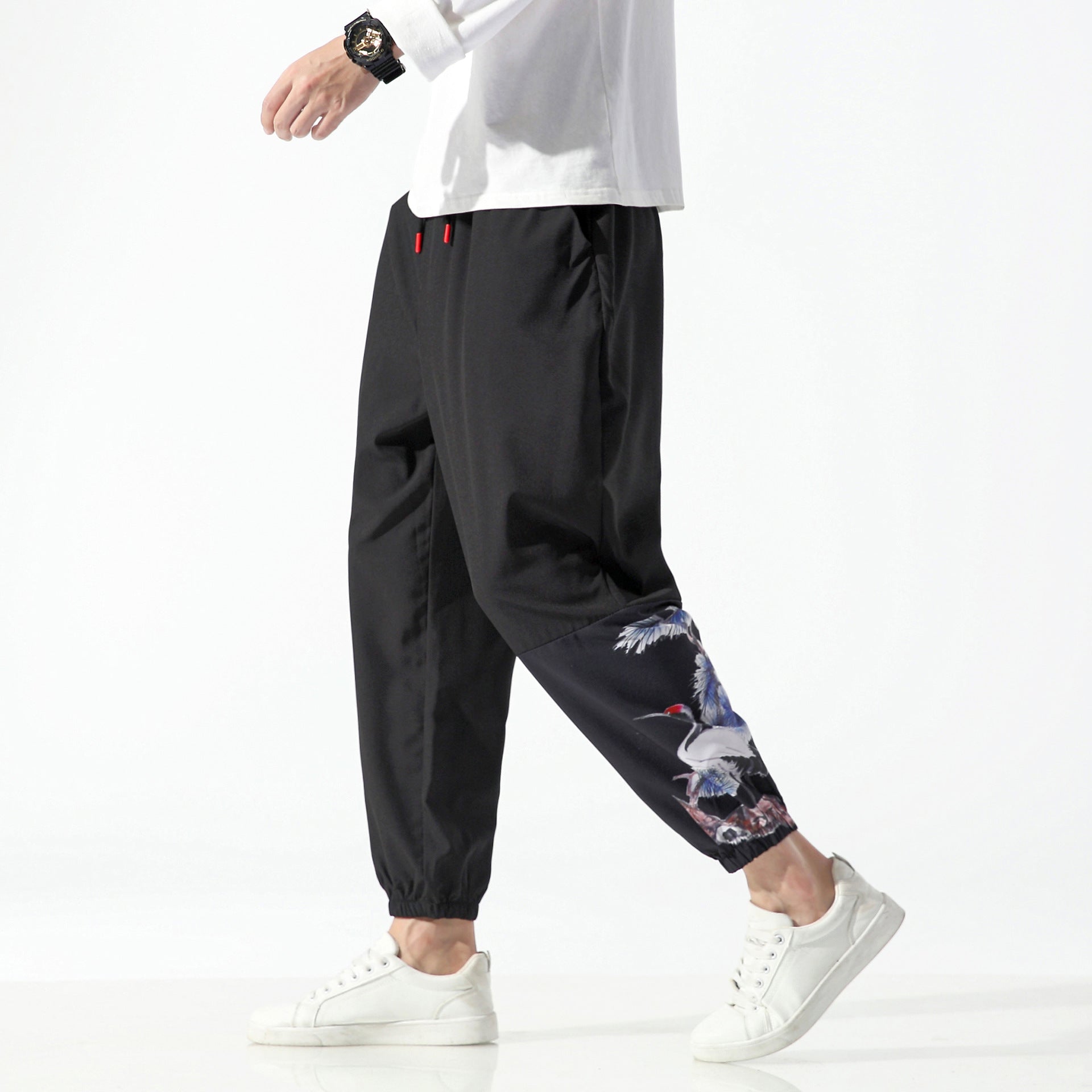 Chinese Style Men's Printed Casual Cropped Trousers