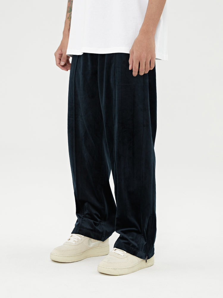 Velvet Side Zipper Trousers Men's Trend Street Wild Casual Micro-flare Pants