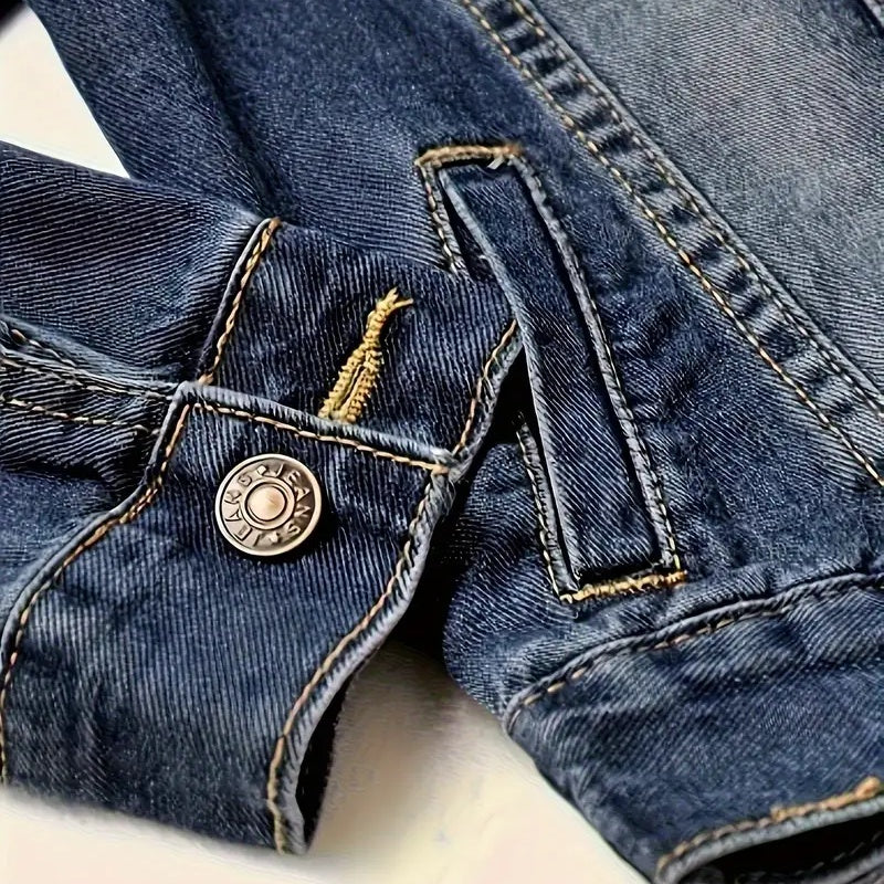 Plus Size Women's Denim Short Jacket, Hooded Cropped Zip-Up Coat With Pockets For Street Style Layering