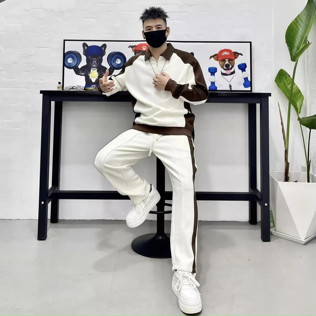 Men's Simple Striped Color-block Hooded Sweatshirt Set