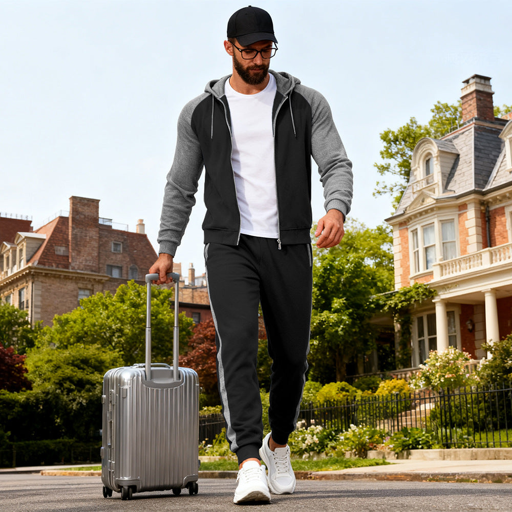 Color-block Raglan-sleeve Hooded Sweatshirt Men's Casual Sportswear