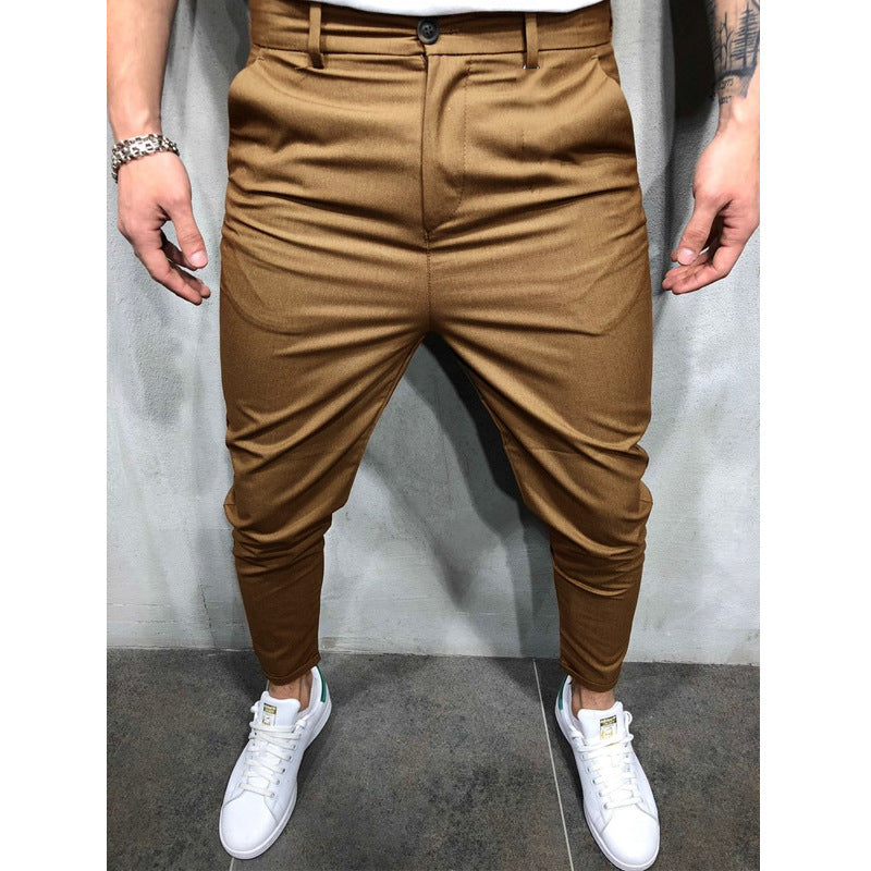 Men's Solid Color Slim Woven Leisure Trousers