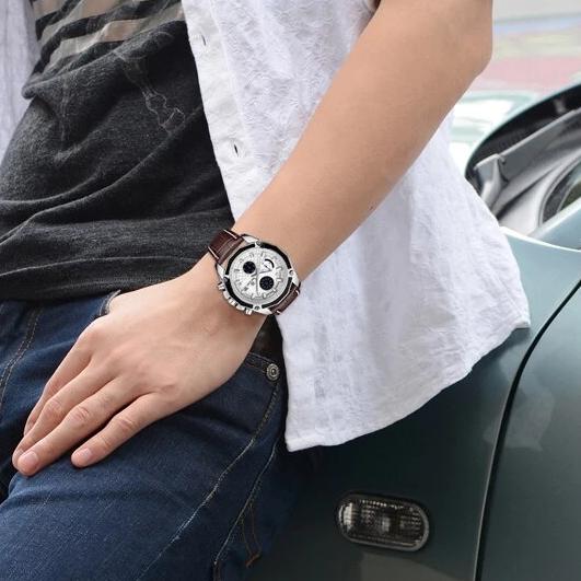 Men's multi-function leather watch