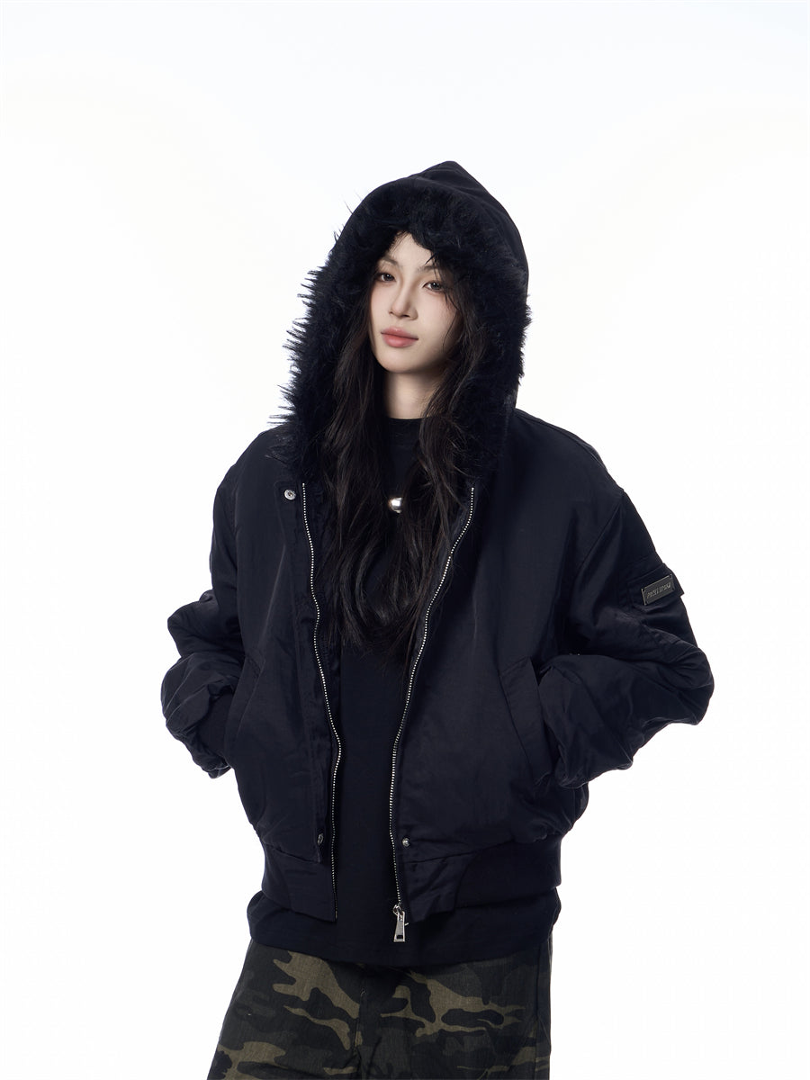 Solid Color Simple Fur Collar Jacket Women's Retro Casual Thickening Short All-match Coat