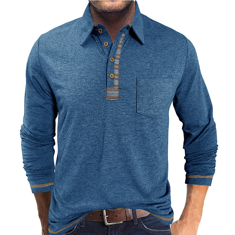 Men's Button-down Collar Colored Cotton Long Sleeve Polo Shirt