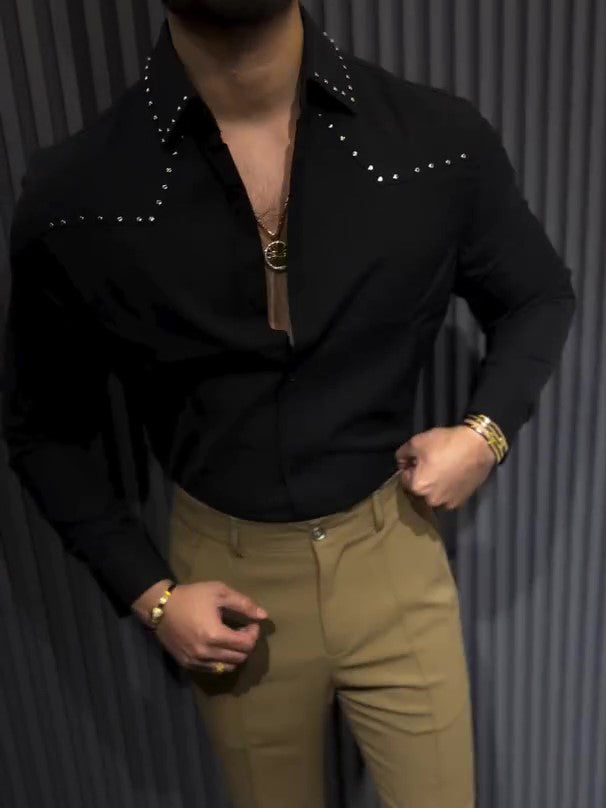 Chic Black Button-down Collar Shirt