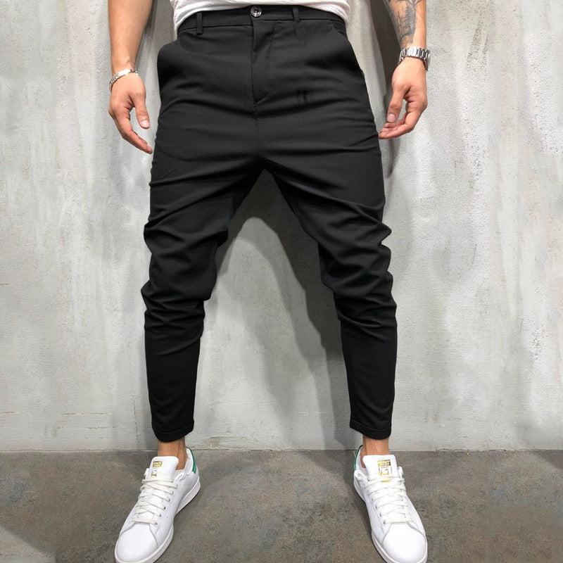 Men's Solid Color Slim Woven Leisure Trousers