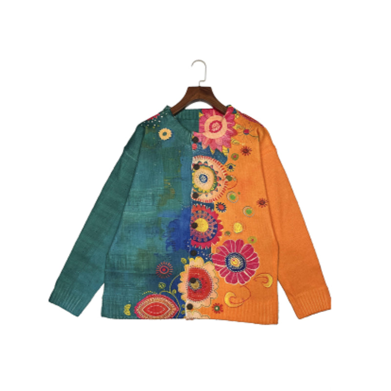 A Gentle And Relaxed Knitted Cardigan For Women With Printed Patterns