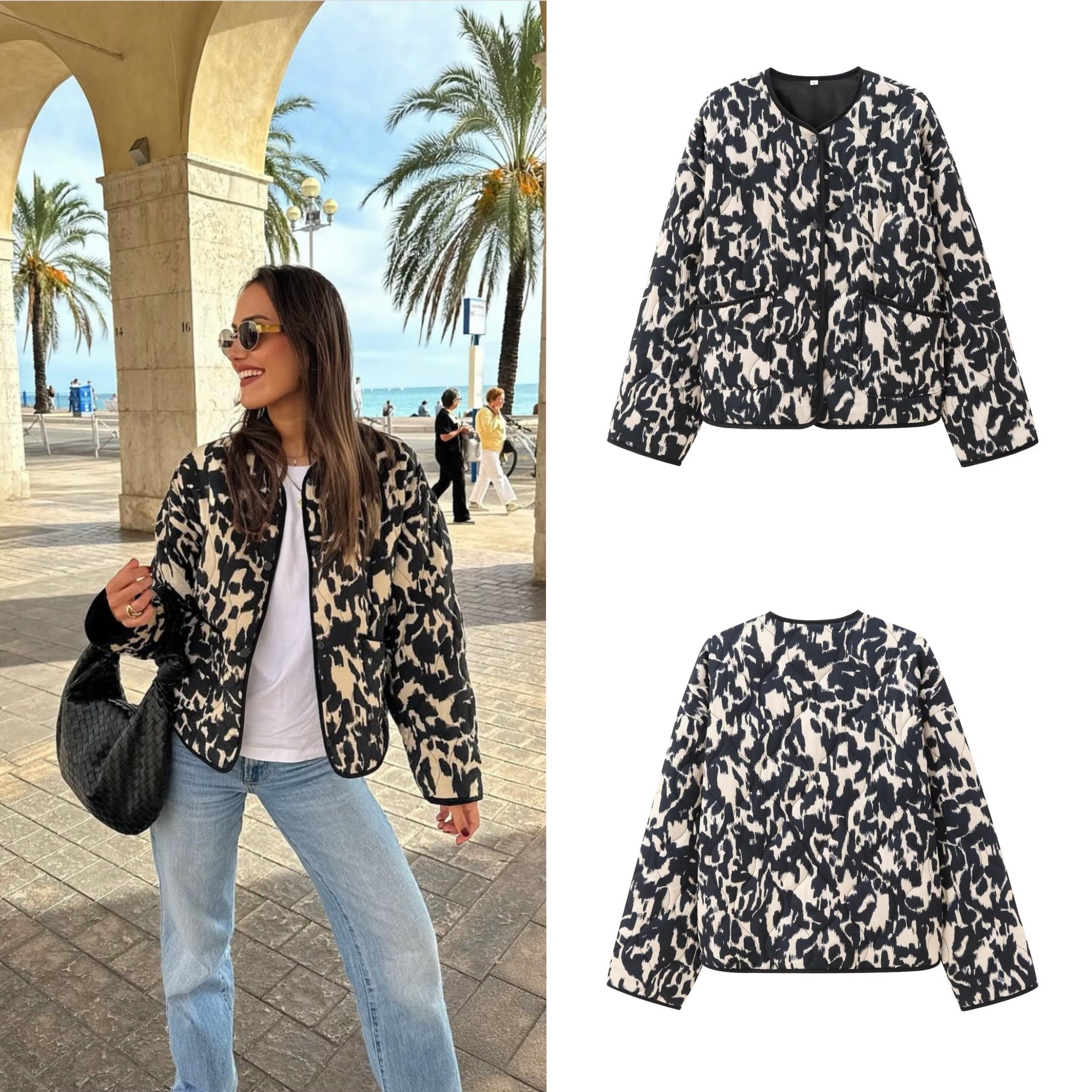 Women's Fashionable Printed Snap-button Long-sleeved Jacket