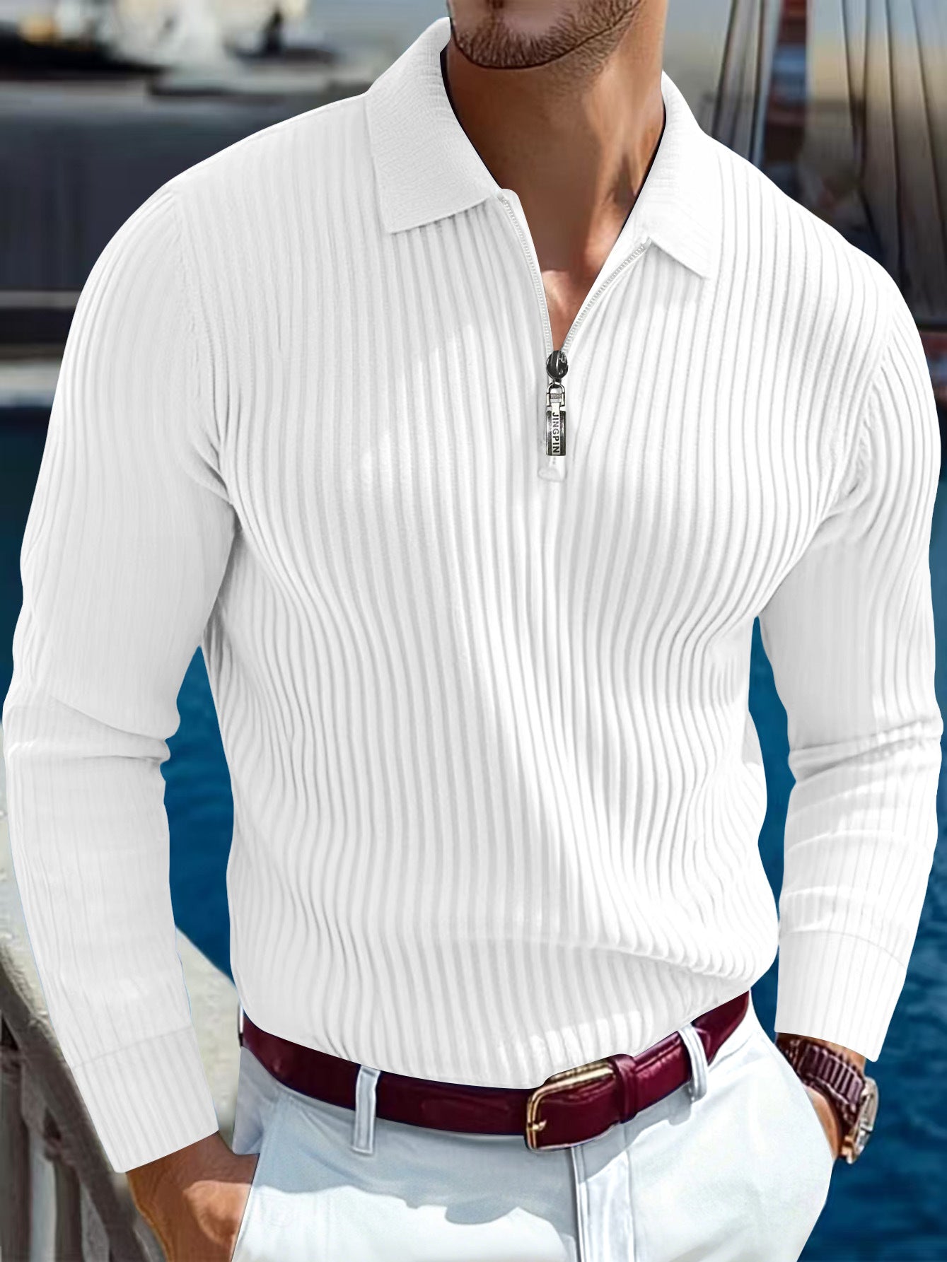 Men's T-shirt With A Turn-down Collar, Buttoned Long-sleeve Polo Shirt