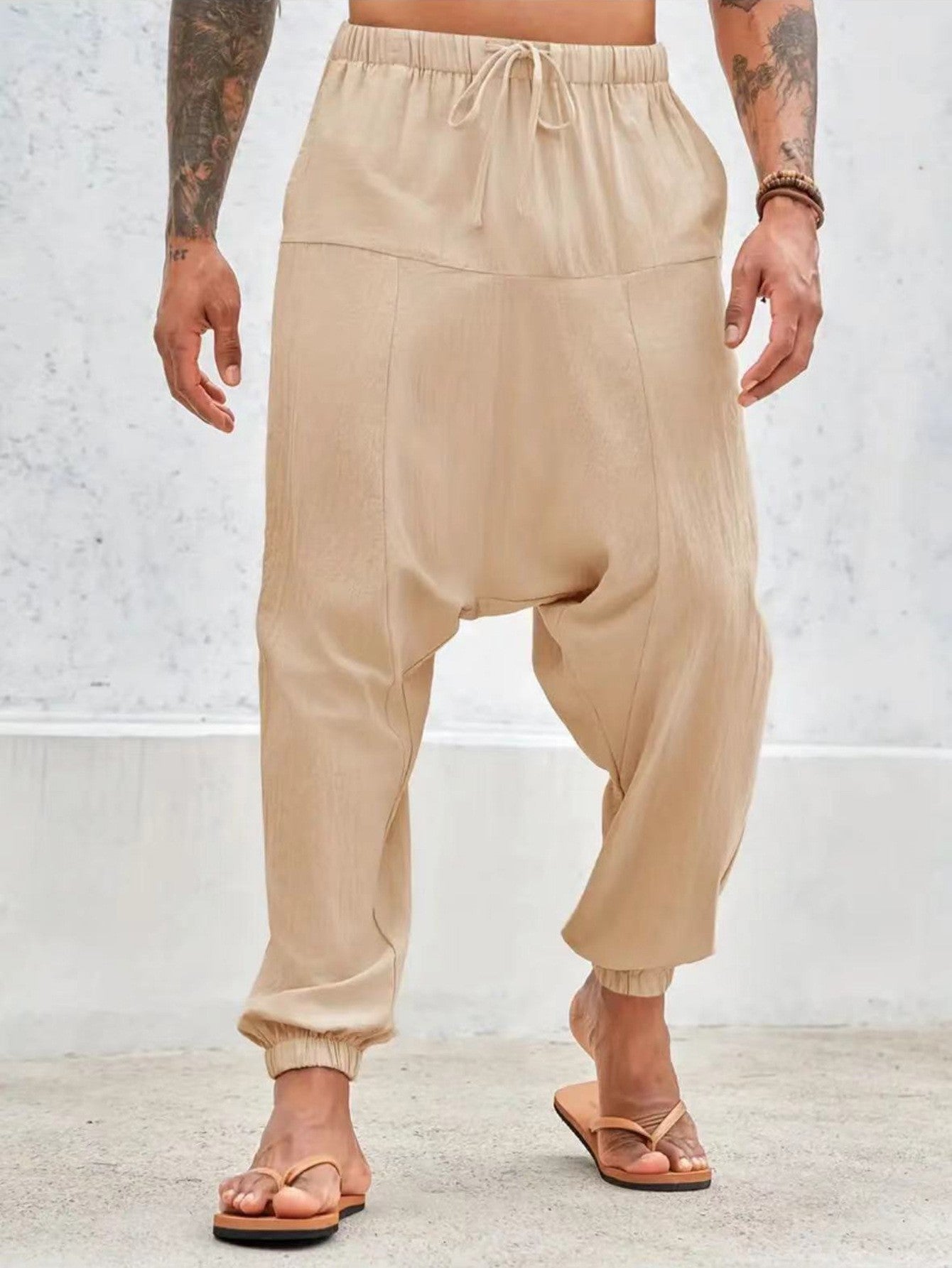 Summer Breathable Cuffed Pants Beach Straight-leg Pants Solid Color