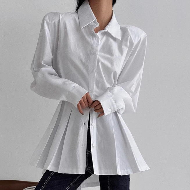 Temperament Commute All-match Cotton Shirt Long-sleeved Lace-up Top