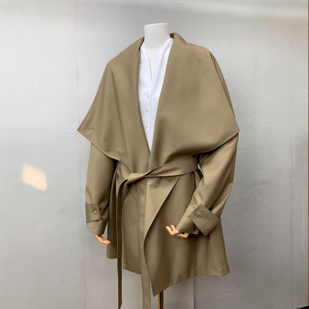 Loose Profile Commute Minimalist Black Large Lapel Design Trench Coat