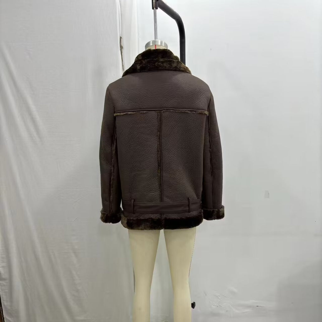 Women's Fashion Fur Integrated Leather Coat Top