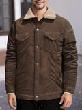 Men's Long Sleeve Lapel Corduroy Fleece-lined Jacket