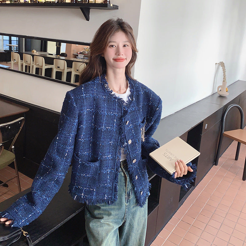 High-grade Retro Blue Coat Niche Tassel Jacket