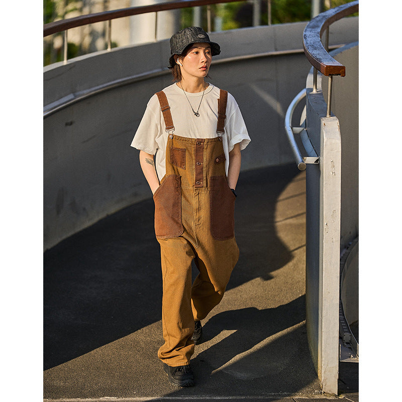 Loose Trendy Retro Khaki Suspender Overalls