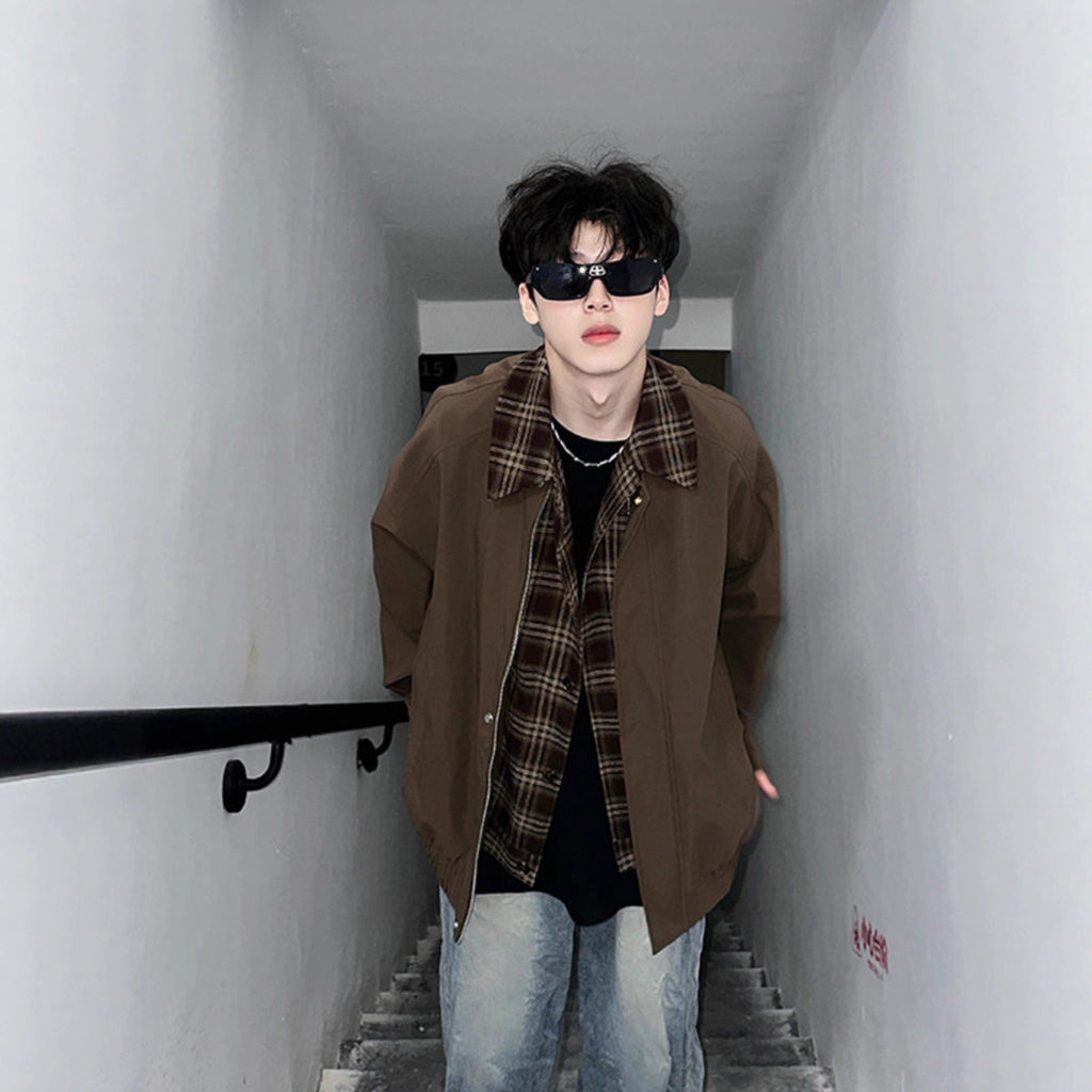 Men's Springautumn Maillard Outfit Fake Two-piece Jacket