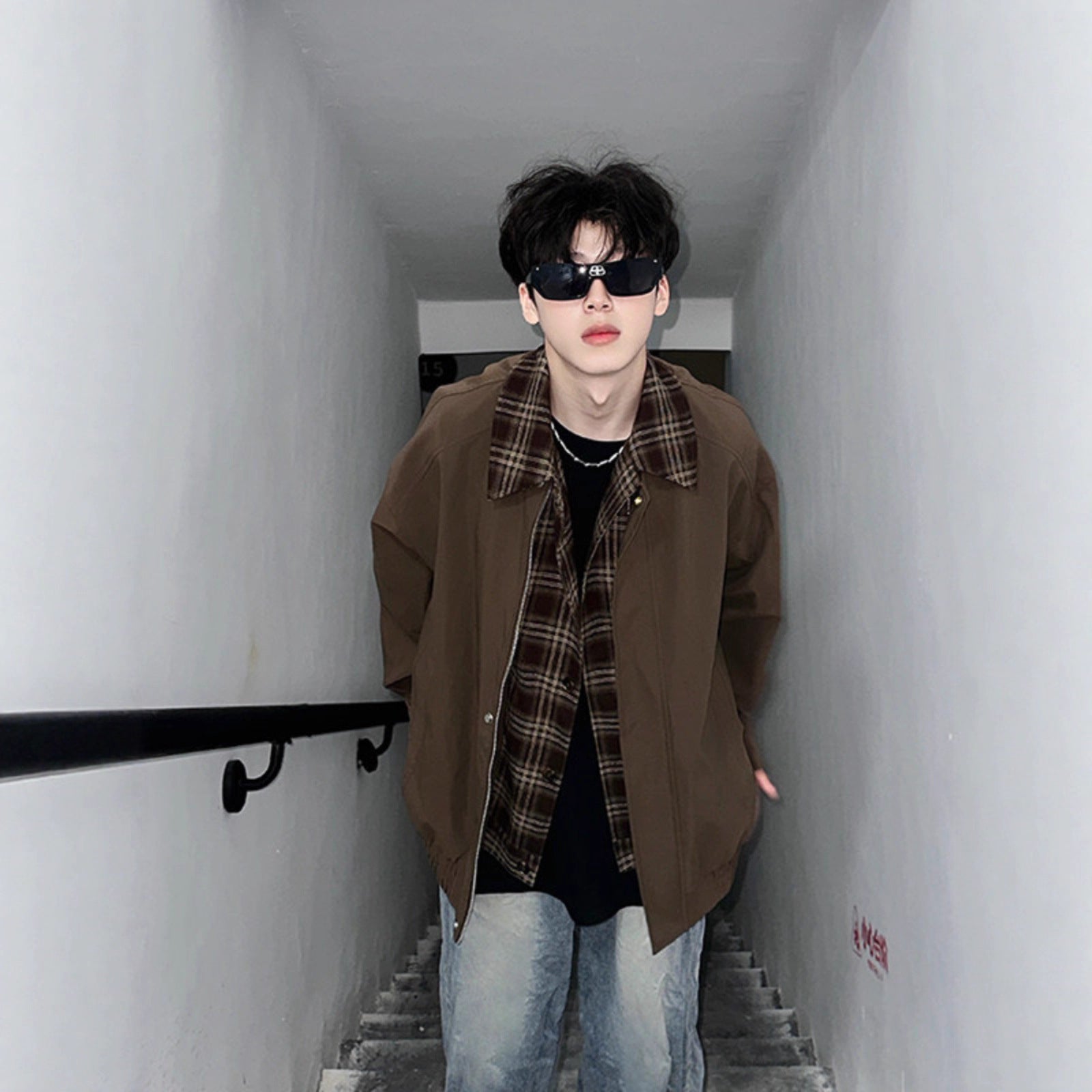 Men's Springautumn Maillard Outfit Fake Two-piece Jacket