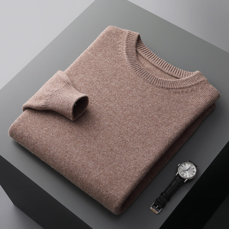 Casual Men's Solid Color Loose Round Neck Wool Sweater