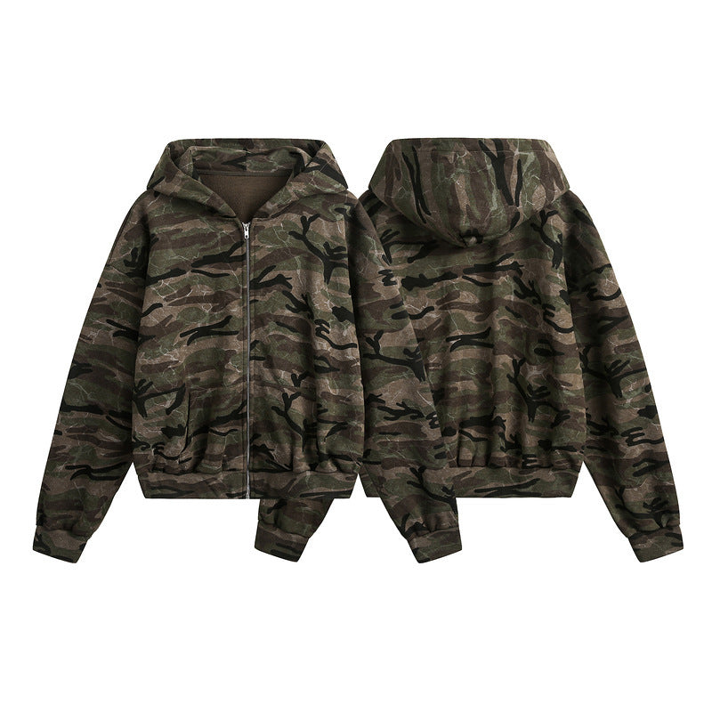 Autumn New American Retro Camouflage Hooded Sweatshirt