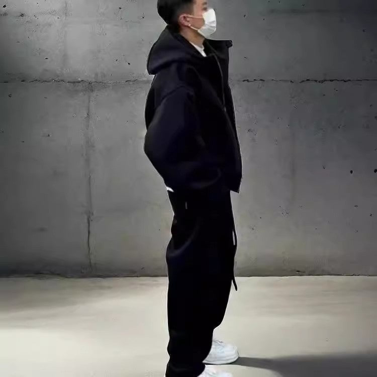 Autumn Winter Fleece-Lined Extra-Thick Men's Set Hoodie And Sweatpants