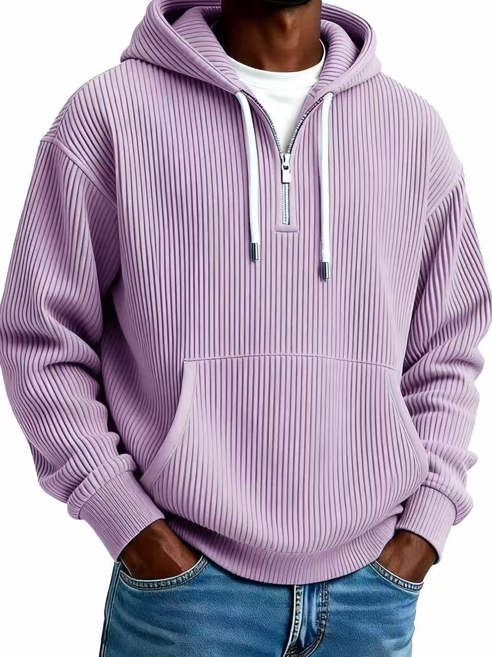 Men's Solid-Colored Corduroy Long-Sleeve Hoodie For Sports And Casual Wear