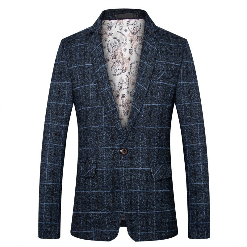 Fashion Casual Single Plaid Men's Suit Jacket