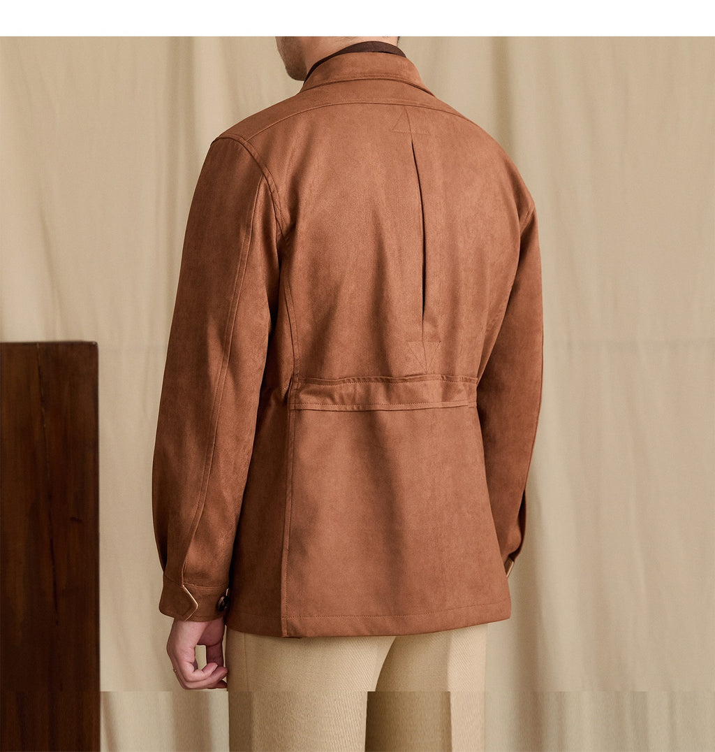 Suede Lapel Slim-fit Waist Safari Jacket Jacket
