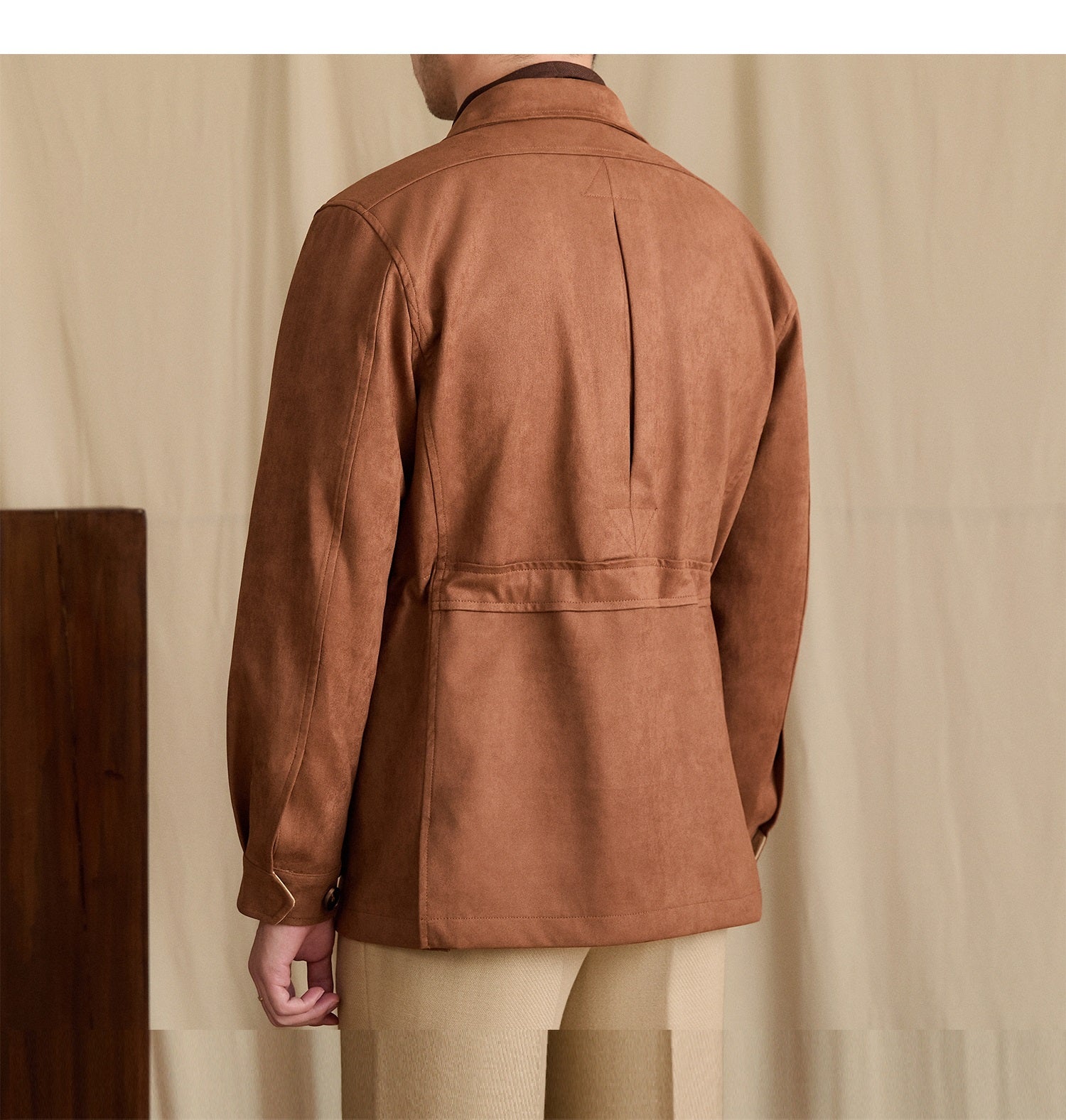 Suede Lapel Slim-fit Waist Safari Jacket Jacket