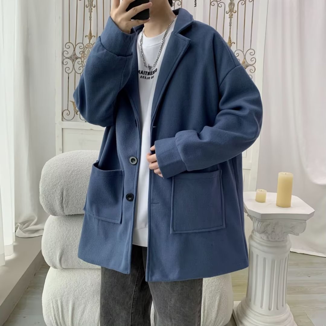 Autumn And Winter Men's Mid-length Extra Loose Woolen Coat Outerwear Plus Cotton