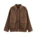 Fashionable Casual Suede Textured Pocket Decoration Spring And Autumn Jacket Jacket