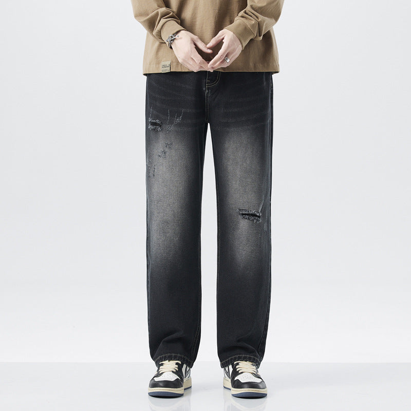 Hole Vintage Jeans Men's American Loose Straight-leg Distressed Pants