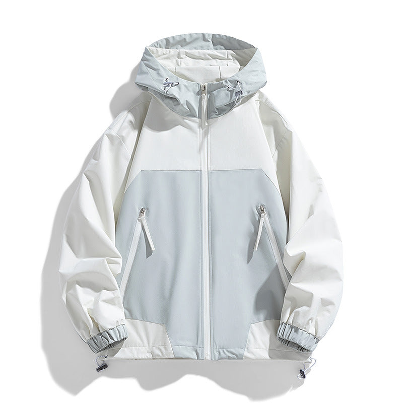 Retro Patchwork Hit Loose Casual Hooded Jacket